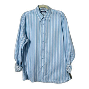 Zagiri Flip Cuff Blue Striped Button Down Long Sleeved Shirt Large EUC